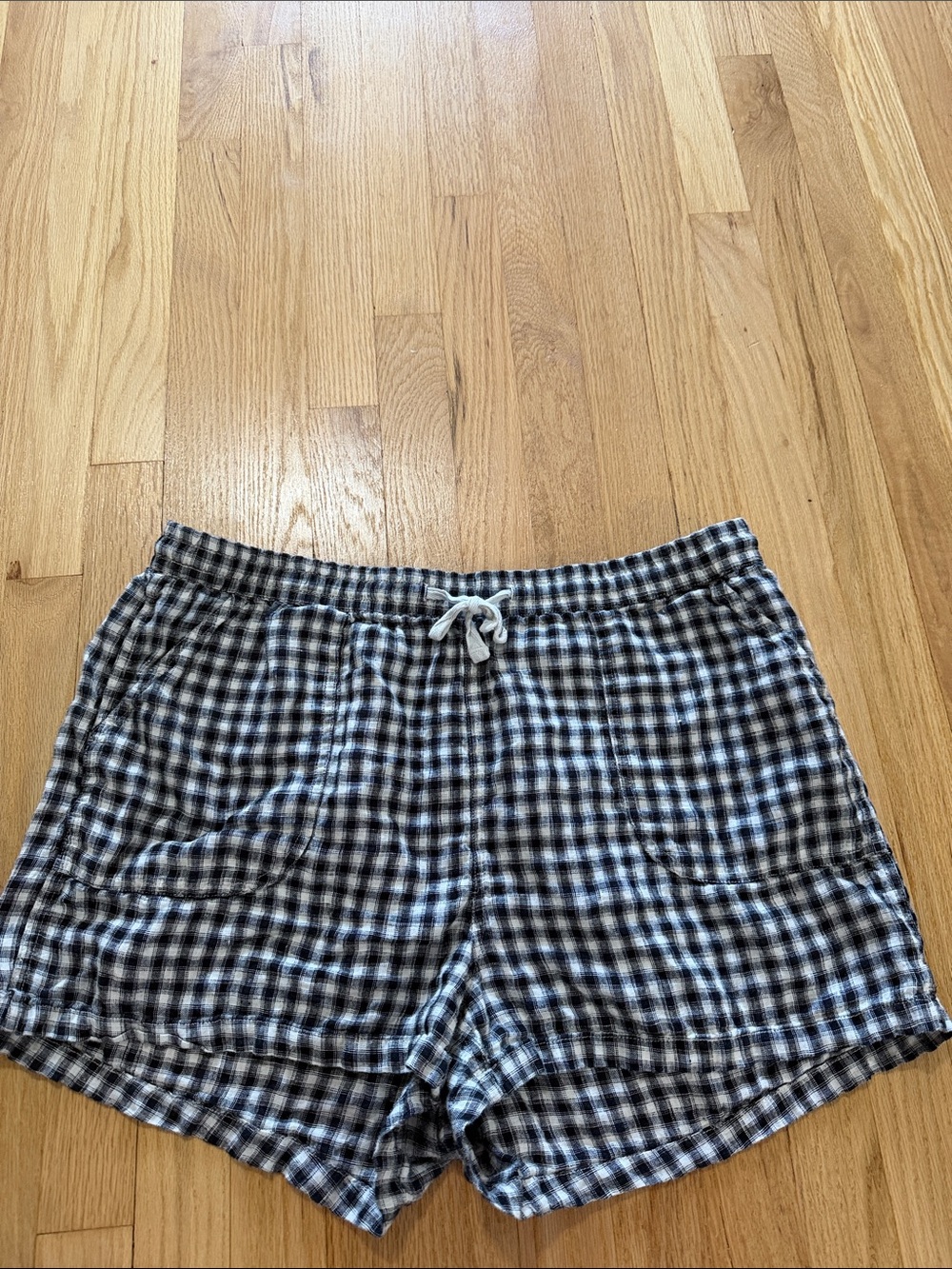 Quince 100% European Linen Shorts Classic Mini Gingham Sz XL